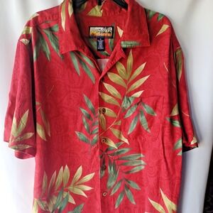 Havana Jacks Hawaiian Shirt Red Green Palm Tree Leaves Tropical Festival Men's M